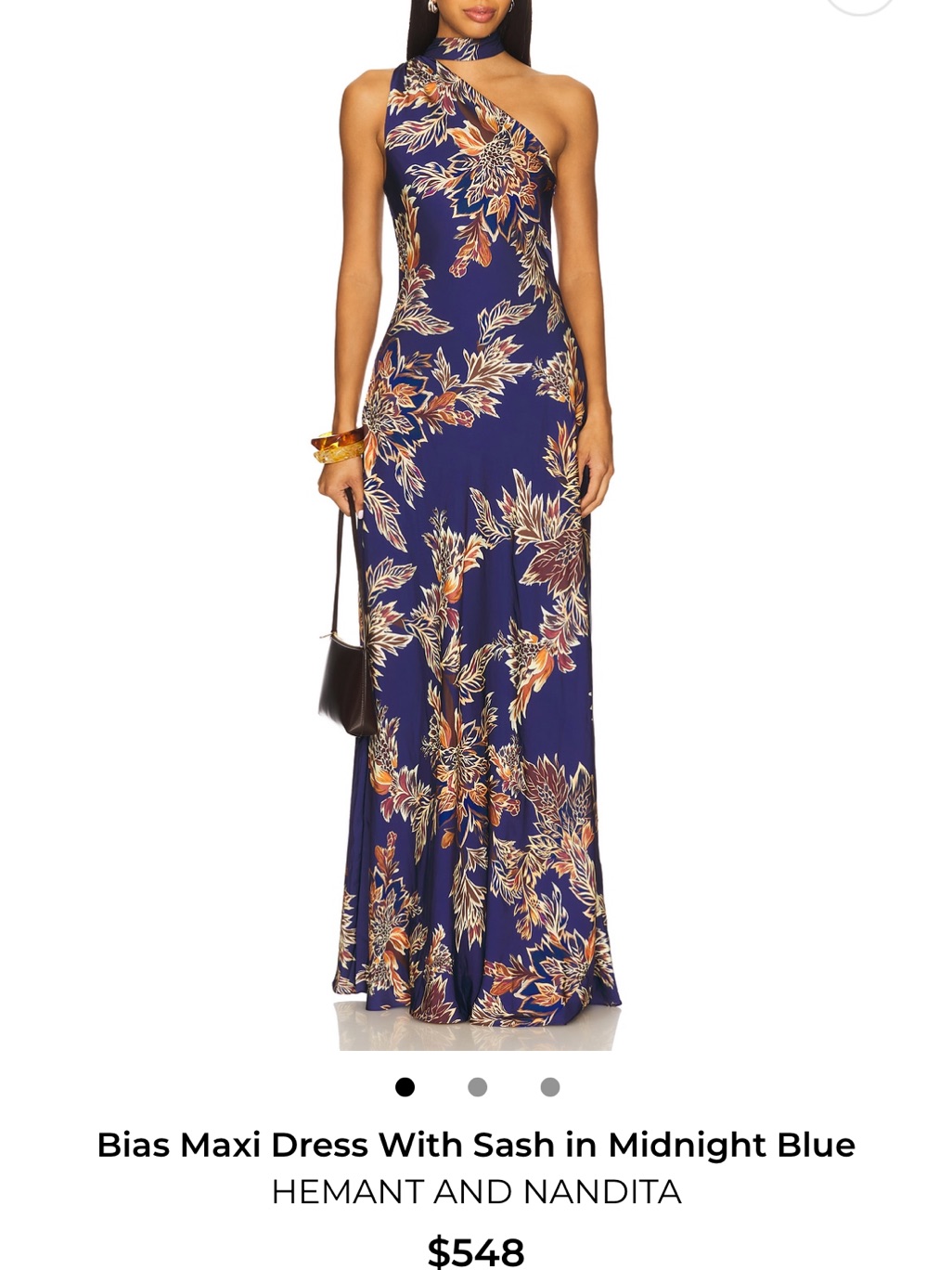 Hemant And Nandita Leela Navy Floral One-Shoulder Bias Maxi Dress Xs